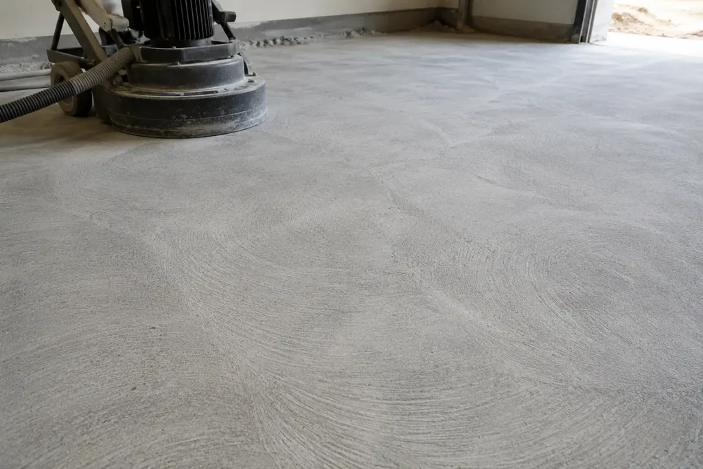 Mechanically diamond-ground concrete surface prepared for a floor coating